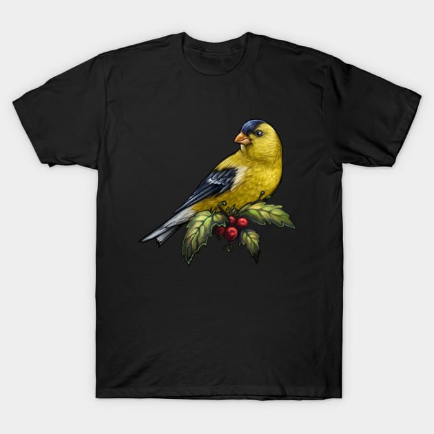 Holiday Bird American Goldfinch T-Shirt by CassWArt